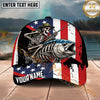 Maxcorners Fishing Patriotic Skeleton Angler Grunge Flag Personalized Name 3D Cap (12 Fish Species)