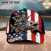Maxcorners Fishing Patriotic Skeleton Angler Grunge Flag Personalized Name 3D Cap (12 Fish Species)