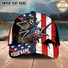 Maxcorners Fishing Patriotic Skeleton Angler Grunge Flag Personalized Name 3D Cap (12 Fish Species)