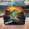 Maxcorners Fishing Christian Cross Sunset River Personalized Name 3D Cap (12 Fish Species)