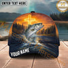 Maxcorners Fishing Christian Cross Sunset River Personalized Name 3D Cap (12 Fish Species)