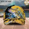 Maxcorners Fishing Gold Splash Camo Bold Catch Personalized Name 3D Cap (12 Fish Species)