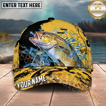 Maxcorners Fishing Gold Splash Camo Bold Catch Personalized Name 3D Cap (12 Fish Species)