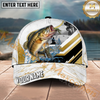 Maxcorners Fishing White Gold Geometric Splash Personalized Name 3D Cap (12 Fish Species)