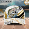 Maxcorners Fishing White Gold Geometric Splash Personalized Name 3D Cap (12 Fish Species)