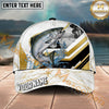 Maxcorners Fishing White Gold Geometric Splash Personalized Name 3D Cap (12 Fish Species)