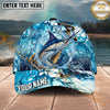 Maxcorners Fishing Aqua Water Swirl Splash Personalized Name 3D Cap (12 Fish Species)