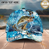 Maxcorners Fishing Aqua Water Swirl Splash Personalized Name 3D Cap (12 Fish Species)