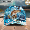 Maxcorners Fishing Aqua Water Swirl Splash Personalized Name 3D Cap (12 Fish Species)