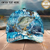 Maxcorners Fishing Aqua Water Swirl Splash Personalized Name 3D Cap (12 Fish Species)