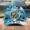 Maxcorners Fishing Aqua Water Swirl Splash Personalized Name 3D Cap (12 Fish Species)