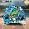Maxcorners Fishing Aqua Water Swirl Splash Personalized Name 3D Cap (12 Fish Species)