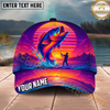 Maxcorners Fishing Neon Retro Sunset Angler Personalized Name 3D Cap (12 Fish Species)