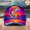 Maxcorners Fishing Neon Retro Sunset Angler Personalized Name 3D Cap (12 Fish Species)