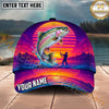 Maxcorners Fishing Neon Retro Sunset Angler Personalized Name 3D Cap (12 Fish Species)