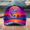 Maxcorners Fishing Neon Retro Sunset Angler Personalized Name 3D Cap (12 Fish Species)