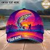 Maxcorners Fishing Neon Retro Sunset Angler Personalized Name 3D Cap (12 Fish Species)