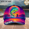 Maxcorners Fishing Neon Retro Sunset Angler Personalized Name 3D Cap (12 Fish Species)