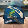 Maxcorners Fishing Blue Scale Pattern Bold Splash Personalized Name 3D Cap (12 Fish Species)