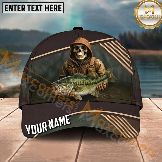 Maxcorners Fishing Skeleton Angler Dark Vintage Catch Personalized Name 3D Cap (12 Fish Species)