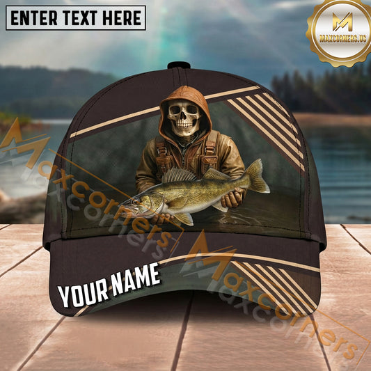 Maxcorners Fishing Skeleton Angler Dark Vintage Catch Personalized Name 3D Cap (12 Fish Species)