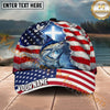 Maxcorners Fishing Patriotic Flag Faith Splash Personalized Name 3D Cap (12 Fish Species)