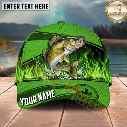 Maxcorners Fishing Neon Flame Scale Splash Personalized Name 3D Cap (12 Fish Species)