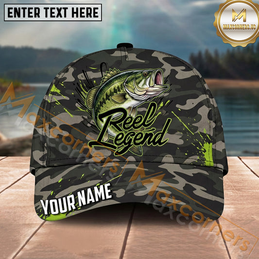 Maxcorners Fishing Camo Reel Legend Graffiti Splash Personalized Name 3D Cap (12 Fish Species)