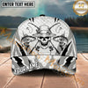 Maxcorners Fishing Skull Rod Line Art Monochrome Personalized Name 3D Cap (12 Fish Species)
