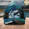 Maxcorners Fishing Blue Scale Water Splash Personalized Name 3D Cap (12 Fish Species)