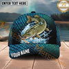 Maxcorners Fishing Blue Scale Water Splash Personalized Name 3D Cap (12 Fish Species)