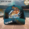 Maxcorners Fishing Blue Scale Water Splash Personalized Name 3D Cap (12 Fish Species)