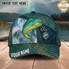 Maxcorners Fishing Teal Scale Hook Emblem Ocean Splash Personalized Name 3D Cap (12 Fish Species)