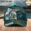 Maxcorners Fishing Teal Scale Hook Emblem Ocean Splash Personalized Name 3D Cap (12 Fish Species)