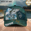 Maxcorners Fishing Teal Scale Hook Emblem Ocean Splash Personalized Name 3D Cap (12 Fish Species)