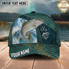 Maxcorners Fishing Teal Scale Hook Emblem Ocean Splash Personalized Name 3D Cap (12 Fish Species)