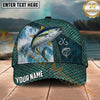 Maxcorners Fishing Teal Scale Hook Emblem Ocean Splash Personalized Name 3D Cap (12 Fish Species)