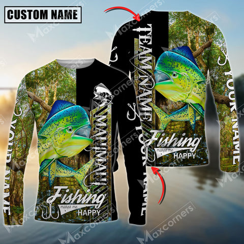 Maxcorner Mahi-Mahi Fishing Sun Protection Jungle Camo Pattern Personalized Name And Team Name Long Sweat Shirt