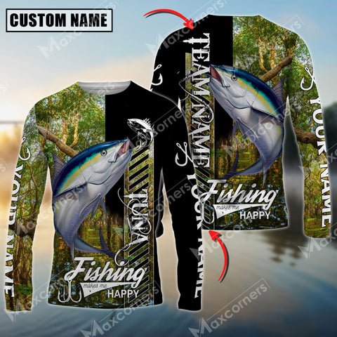 Maxcorner Tuna Fishing Sun Protection Jungle Camo Pattern Personalized Name And Team Name Long Sweat Shirt