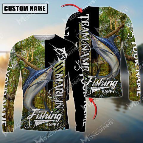 Maxcorner Marlin Fishing Sun Protection Jungle Camo Pattern Personalized Name And Team Name Long Sweat Shirt