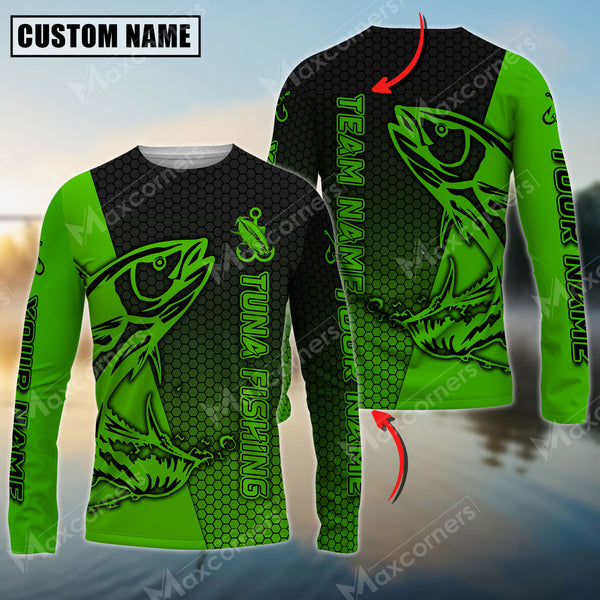 Maxcorne Tuna Fishing Green Basic Pattern  Personalized 3D Long Sleeve Shirt