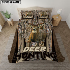Maxcorners Custom Text Deer Hunting Grass Brown Camo Pattern Bedding Set 3D All Over Printed