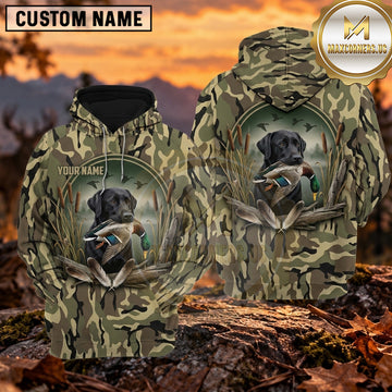 Maxcorners Woodland Camouflage Duck Hunting Dog Personalized Name 3D Hoodie (8 Hunting Dog Options)