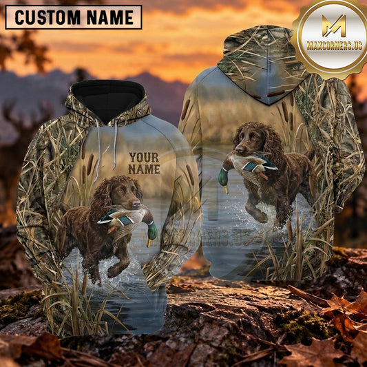 Maxcorners Waterfowl Retrieval Scene Duck Hunting Personalized Name 3D Hoodie (8 Hunting Dog Options)