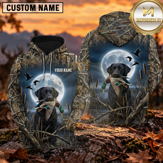 Maxcorners Moonlit Retriever Duck Hunting Personalized Name 3D Hoodie (8 Hunting Dog Options)