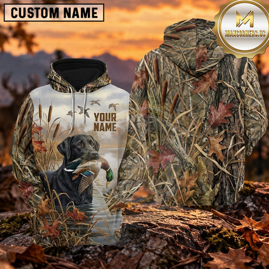 Maxcorners Autumn Marsh Retriever Duck Hunting Personalized Name 3D Hoodie (8 Hunting Dog Options)