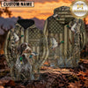 Maxcorners Rustic American Flag Duck Hunting Personalized Name 3D Hoodie (8 Hunting Dog Options)