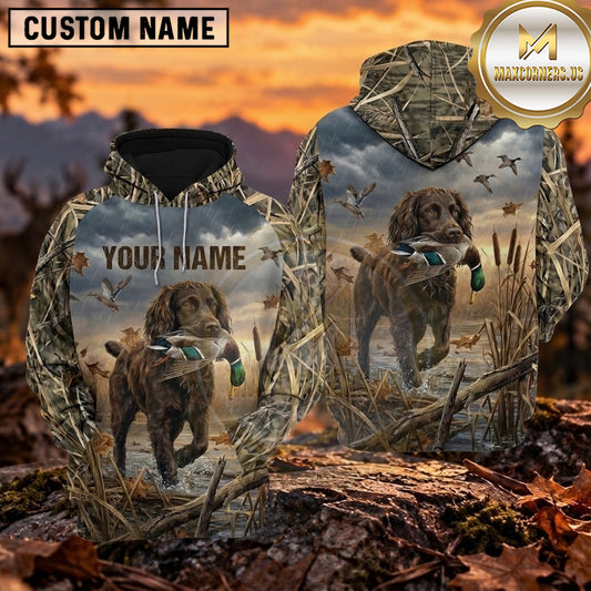 Maxcorners Misty Morning Retriever Duck Hunting Personalized Name 3D Hoodie (8 Hunting Dog Options)
