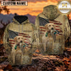 Maxcorners Distressed American Flag Duck Hunting Personalized Name 3D Hoodie (8 Hunting Dog Options)