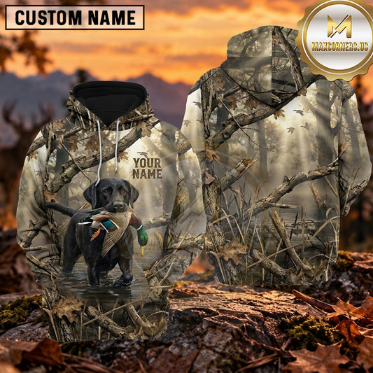 Maxcorners Vintage Marsh Grass Camouflage Duck Hunting Personalized Name 3D Hoodie (8 Hunting Dog Options)
